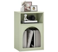 HOMCOM Mesita de Noche Moderna Mesilla de Noche Estrecha con 2 Compartimentos Abiertos Diseño en Forma de Arco Mesa Auxiliar para Salón Dormitorio 40x30x60 cm Crema