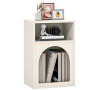 HOMCOM Mesita de Noche Moderna Mesilla de Noche Estrecha con 2 Compartimentos Abiertos Diseño en Forma de Arco Mesa Auxiliar para Salón Dormitorio 40x30x60 cm Crema