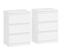 HOMCOM Mesita de Noche, Set de 2 Mesitas con 3 Cajones, Mesilla de Noche, Cómoda para Dormitorio, Sala de Estar, 40 x 30 x 59,5 cm, Blanco