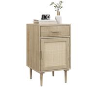 HOMCOM Mesita Noche Boho cajón Armario ratán Efecto Madera Natural