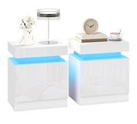 HOMCOM Mesita Noche Frente Brillante App Control RGB LED Juego 2 Blanco