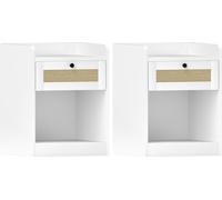 HOMCOM Juego de 2 Mesitas de Noche con Cajón con Frontal de Ratán Mesillas de Noche para Dormitorio para Habitación Hogar 40x40x53 cm Blanco