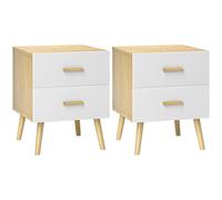 HOMCOM Mesitas de Noche de 2 Piezas Mesillas de Noche para Dormitorio con Cajones y Asas de Bambú Mesas Auxiliares para Salón Roble