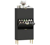 HOMCOM Meuble à chaussures 18 paires, armoire à chaussures étroite moderne avec 3 tiroirs rabattables, portes cannelées et étagères réglables, pour couloir et entrée, 60 x 24 x 122,5 cm, noir
