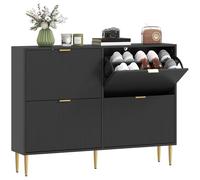 HOMCOM Meuble à chaussures 20 paires, armoire à chaussures étroite moderne avec 4 tiroirs rabattables, portes cannelées et étagères réglables, pour couloir et entrée, 105 x 24 x 91,5 cm, noir
