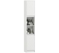 HOMCOM Meuble colonne salle de bain à 6 niveaux, meuble de rangement étroit avec 2 portes, 2 compartiments ouverts et étagère réglable, pour toilette, petits espaces, 30 x 24 x 170 cm, blanc