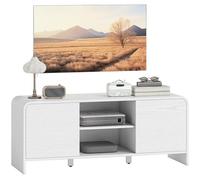 HOMCOM Meuble TV 110 cm, meuble télé pour téléviseur jusqu'à 55 pouces avec 2 portes, 2 compartiments ouverts et étagère réglable, coins arrondis, style scandinave, banc TV pour salon, chambre, blanc