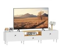 HOMCOM Meuble TV 200 cm, meuble télé pour téléviseur jusqu'à 90 pouces avec 2 portes rabattables, tiroir, charnières à fermeture amortie et 8 pieds, style modern banc tv pour salon chambre, blanc