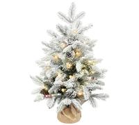HOMCOM Mini Árbol de Navidad Artificial 60 cm con 35 Luces LED 182 Ramas Densas con Nieve Adornos y Base de Arpillera Verde