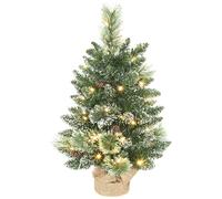 HOMCOM Mini Árbol de Navidad Artificial 60 cm con 35 Luces LED 64 Ramas Densas con Nieve Adornos y Base de Arpillera Verde