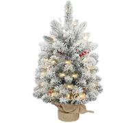 HOMCOM Mini Árbol de Navidad Artificial 60 cm con 35 Luces LED 72 Ramas Densas con Nieve Adornos y Base de Arpillera Verde