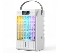 HOMCOM Mini Enfriador de Aire 4 en 1 con 4 Velocidades 2 Modos de Nebulización Luz LED RGB de 7 Colores Blanco