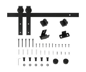 HOMCOM Mini Herraje para Puerta Corredera 200 cm Kit de Accesorios para Puerta Corrediza de Madera con 2 Rieles de Acero al Carbono Carga 20 kg 200x0,4x18 cm Negro