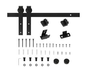 HOMCOM Mini Herraje para Puerta Corredera 200 cm Negro | Kit de Accesorios para Puerta Corrediza de Madera, 2 Rieles de Acero al Carbono, Carga 20 kg, 200x0,4x18 cm