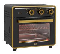 HOMCOM Mini horno 20L, 5 en 1 horno para pizzas incl. juego de bandejas, cesta para freír, bandeja recogemigas, temporizador de 1 hora, 90-230℃, 1400 W Mini horno eléctrico con convección, negro