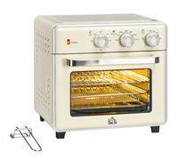 HOMCOM Mini horno con convección 20L bandeja de hornear 1400W Blanco | Freidora de aire metálica, rejilla & bandeja de migas, 90-230°C, 5 modos, cesta freír, temporizador 60 min