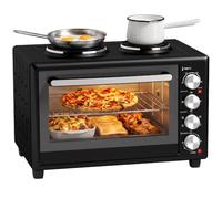 HOMCOM Mini horno eléctrico 36 L con 2 placas, convección, 90-230 °C, temporizador 60 min, bandeja y rejilla, 1500 W, negro