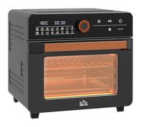 HOMCOM Minihorno con convección 20L 3 en 1 Minihorno con rejilla grill, bandeja de horno y bandeja recogemigas, 40 °C-220 °C freidora de aire caliente con cesta para freír, temporizador, luz interior,