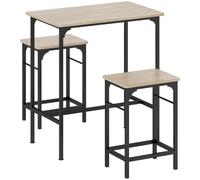 HOMCOM Mobiliario de bar 3 piezas con mesa de cocina y 2 taburetes de bar en madera y acero, color madera y negro