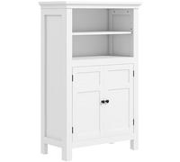 HOMCOM Moderno armario de almacenamiento de baño, armario de baño independiente con estantes abiertos, un armario con puertas y estantes ajustables, color blanco