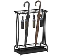 HOMCOM Paragüero Moderno Rectangular de Acero 24 Ganchos 50x24x68 cm Negro