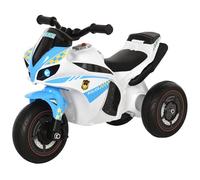 HOMCOM Moto de Juguete de 3 Ruedas para niños de 18 a 36 Meses, Moto de policía con música y Faros sin Pedales en PP y Metal Blanco y Azul
