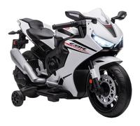 HOMCOM Moto Eléctrica Infantil con Licencia HONDA para Niños 3-5 Años Faros Bocina Música Ruedas Auxiliares 90x44x52 cm Blanco Aosom España