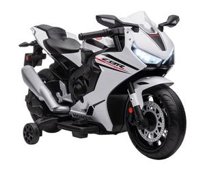 HOMCOM Moto Eléctrica con Licencia Honda para Niños de 3-5 Años Moto a Batería 6V con Faro Bocina Música y Ruedas Auxiliares Extraíbles Carga 30 kg 90x44x52 cm Blanco