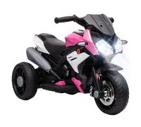 HOMCOM Moto Eléctrica Infantil 3 Ruedas +3 Años 86x42x52 cm Rosa | Trimoto, Batería 6V Recargable, Funciones de Música, Bocina, Faros, Para Niños