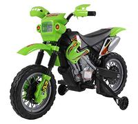 HOMCOM Moto eléctrica infantil, moto de cross para niños con batería de 6 V, luces, música y ruedas de aprendizaje, de 3 a 6 años, 25KG de carga, verde y negro