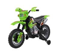 HOMCOM Moto Eléctrica para Niños con Ruedas de Apoyo Desmontables Faros y Música para Niños 3-6 Años Verde