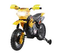 HOMCOM Moto Eléctrica para Niños con Ruedas de Apoyo Desmontables Faros y Música para Niños 3-6 Años Amarillo