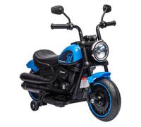 Homcom moto eléctrica para niños de 18-36 meses, moto eléctrica infantil con batería 6v, faro y ruedas auxiliares desmontables, carga 25 kg, azul