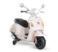 HOMCOM Moto Eléctrica para Niños de 3-6 Años con Licencia Vespa Moto de Batería para Niños con Música Velocidad 2-3 km/h y Bocina Carga 25 kg Blanco