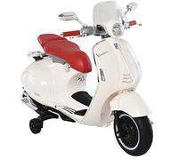 HOMCOM Moto Eléctrica para Niños de 3-6 Años Moto de Batería Autorizada de Vespa Velocidad 3-5 km/h con Faros Música 2 Ruedas Auxiliares Carga 30 kg 108x49x75 cm Blanco