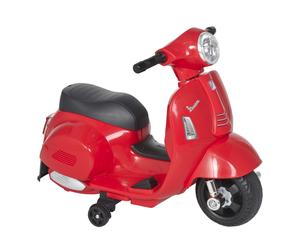 HOMCOM Moto Eléctrica Vespa para Niños de 18-36 Meses con Faro Bocina y 4 Ruedas Motocicleta Infantil con Licencia 66,5x38x52 cm Rojo Aosom España