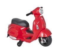 Homcom moto eléctrica vespa para niños de 18-36 meses moto de batería 6v con faro bocina y 4 ruedas motocicleta infantil con licencia 66,5x38x52 cm rojo