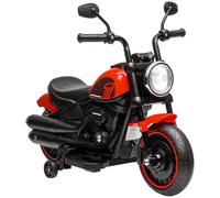 HOMCOM Motocicleta eléctrica infantil con faro, 3 km/h, moto eléctrica con 2 ruedas estabilizadoras para niños de 1,5 a 3 años, color rojo