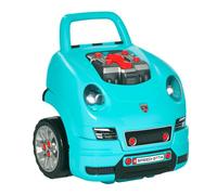 HOMCOM Motor de Camión para Niños de +3 Años 61 Piezas 40x39x47 cm Turquesa | Conjunto de Motor de Juguete, Volante, Bocina, Faros, Caja de Almacenaje, Ruedas