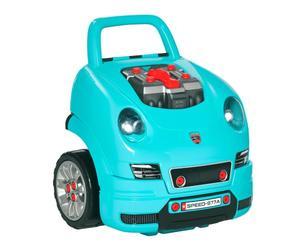 HOMCOM Motor de Camión para Niños de +3 Años 61 Piezas 40x39x47 cm Turquesa | Conjunto de Motor de Juguete, Volante, Bocina, Faros, Caja de Almacenaje, Ruedas