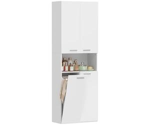 HOMCOM Mueble Alto de baño, Mueble de baño ahorraespacio con cesto para Ropa Sucia abatible, armarios con Puertas de Cierre Suave, Compartimento Abierto, para lavandería, Moderno, 60 x 30 x 174 cm,
