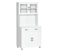 HOMCOM Mueble Aparador Auxiliar de Cocina Alacena Buffet Armario de Comedor con Estantes Interiores Ajustables y Cajón 80x48x170 cm Blanco