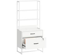 HOMCOM Mueble Archivador con Estantería 2 Cajones Encimera para Impresora Cerradura para A4 Letter Legal Blanco