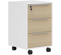 HOMCOM Mueble Archivador con Ruedas 3 Cajones Cerradura y 2 Llaves para Estudio Salón 40x40x63,5 cm Blanco y Roble