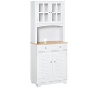 HOMCOM Mueble Auxiliar Cocina Aparador Alacena 2 Armarios de Puertas 2 Cajones y Estante Abierto para Microondas 68x39,5x170 cm Blanco Aosom España