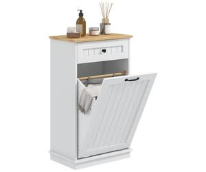 HOMCOM Mueble Auxiliar de Baño Cesto para Ropa Sucia Armario de Baño con Cajón y Diseño Anti-vuelco Mueble de Baño Moderno 52x33x90 cm Blanco