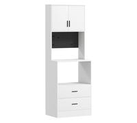 HOMCOM Mueble Auxiliar de Cocina, Aparador de Cocina con Soporte para Microondas, 2 Cajones, 2 Puertas, Estante Ajustable y Panel Perforado de Metal con 4 Ganchos, para Salón, 60x40x170 cm, Blanco