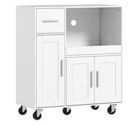 HOMCOM Mueble Auxiliar de Cocina con Ruedas, Aparador de Cocina para Microondas con Bandeja Deslizante, Cajón, 3 Puertas, Estante Ajustable y Orificio para Cables, para Salón, 80x40x88,7 cm, Blanco