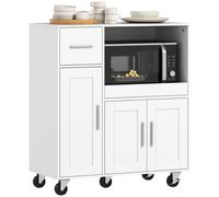 HOMCOM Mueble Auxiliar de Cocina con Ruedas con Bandeja 80x40x88,7 cm Blanco White