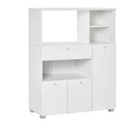 HOMCOM Mueble Auxiliar de Cocina Mueble para Microondas Aparador de Cocina con Cajón Estantes 3 Puertas 3 Compartimientos Diseño Anti-vuelco para Comedor 90x40x120 cm Blanco